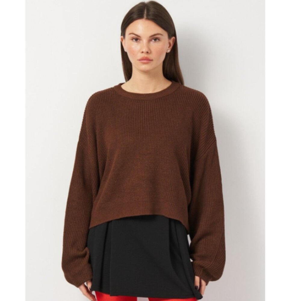 H&M Solid Brown Cropped Knitted Sweater (M)